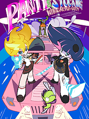 Panty and Stocking – the Anarchy Sisters – are two nasty-ass angels who got booted from the pearly gates for being foul-mouthed bitches! Now they spend their nights blowing up ghosts in the seedy abyss between Heaven and Earth. Panty likes sex, Stocking likes sweets, their afro-sporting main man Garter Belt has a fetish we can’t mention. Together, they’re turning the mean streets of Daten City into a buffet of bodily fluids. Ghosts don’t stand a chance against their lingerie of mass destruction, and if this debaucherous duo can collect enough Heaven Coins, they just might get their halos back. It’s a slim chance in hell, but anything can happen when you’re rolling commando, especially with Panty and Stocking!